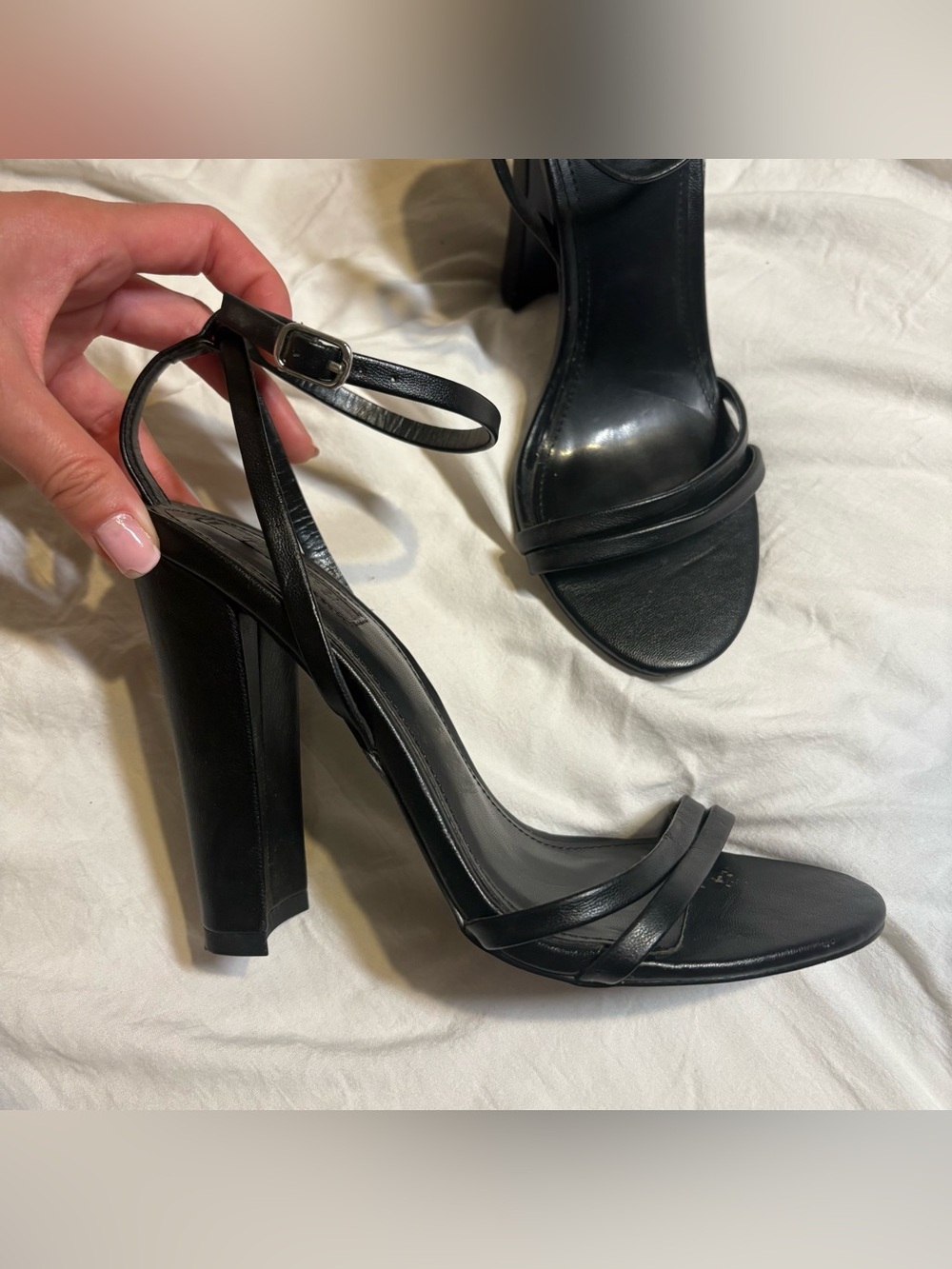 forever 21 black strappy heels, size 7